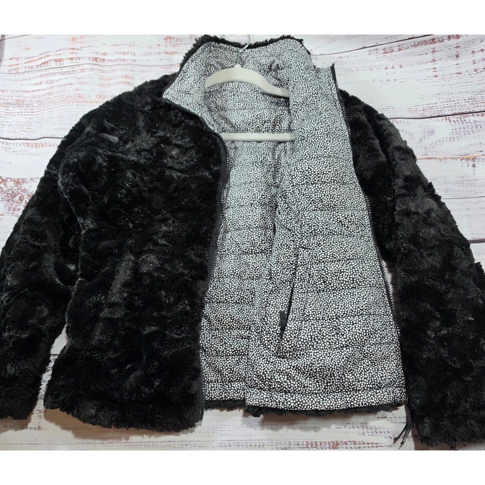 The North Face Reversible Jacket Girls M Black White Excellent Fleece Puffer